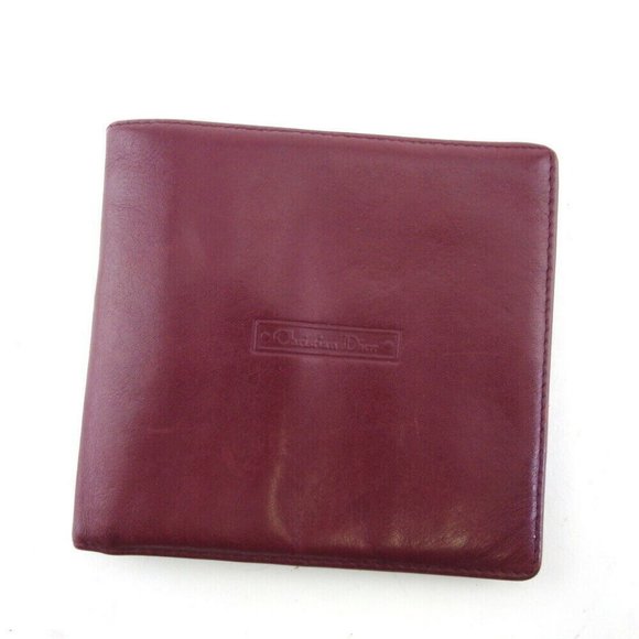 DIOR Two-folded wallet logo Bordeaux leather AUTH USED T20195 - Picture 1 of 8